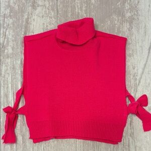 Women's Hot Pink Side Ties Turtleneck Sweater Vest